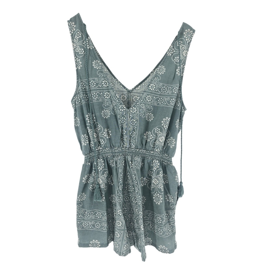 Madewell Petal Play Dotmix Romper Medium Blue Green Floral Polka Dot Tie Waist‎